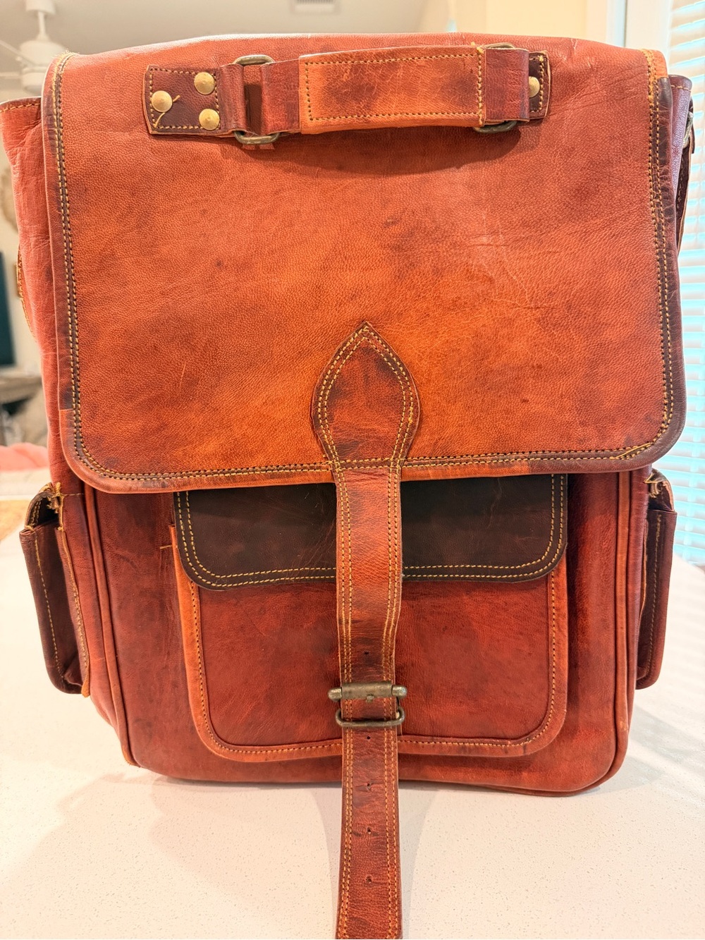 Classic Leather Backpack Satchel - Brown